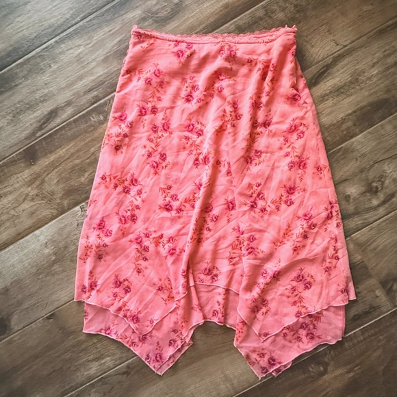 Free People Dresses & Skirts - Free People Cottagecore Garden Party Floral Handkerchief Hem Midi Skirt ,Pink ,L